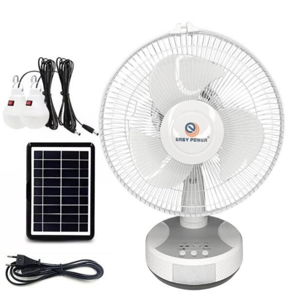 Ventilador Inalámbrico con Cargador Solar y Lámparas de Luz